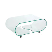 Tavolino basso HOLOW con ruote - Tavolino basso design asimmetrico in vetro temperato