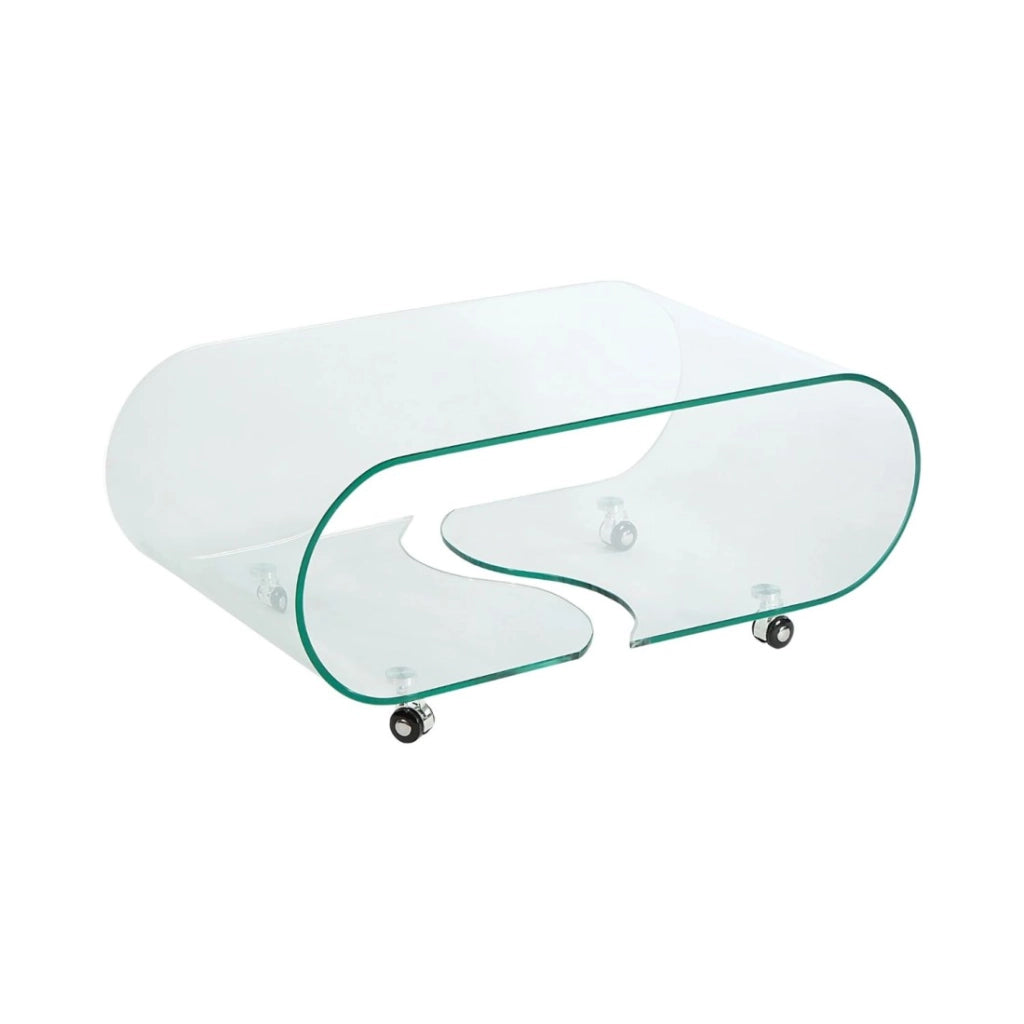 Tavolino basso HOLOW con ruote - Tavolino basso design asimmetrico in vetro temperato