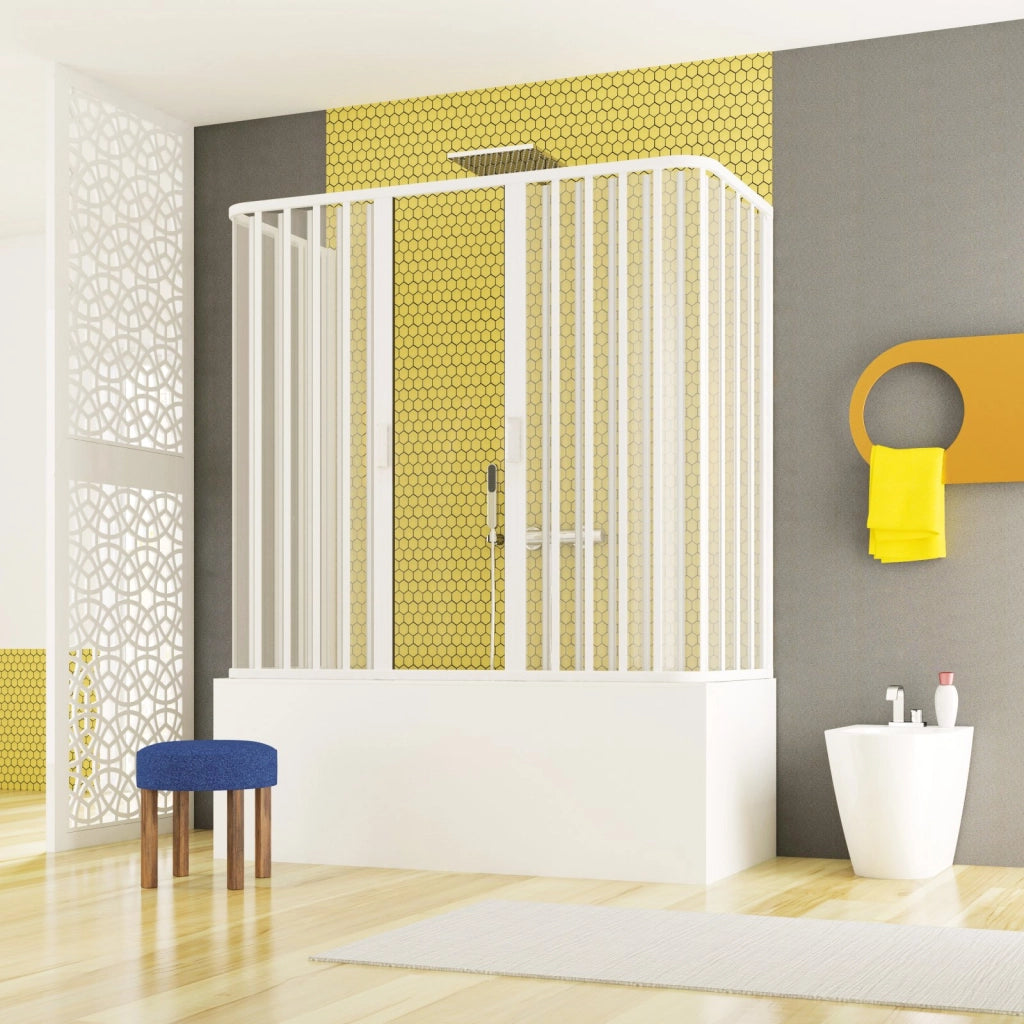 Box sopravasca doccia tre lati soffietto ingresso centrale pvc bianco h150cm Platra Losini Bianco,70x150x70 cm