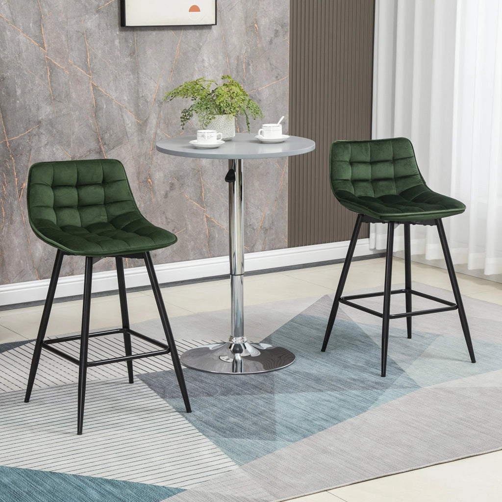 Sgabello da Bar con Schienale e Poggiapiedi ¨C Zephmum ¨C Verde, Velluto, Metallo, 45x47x84cm