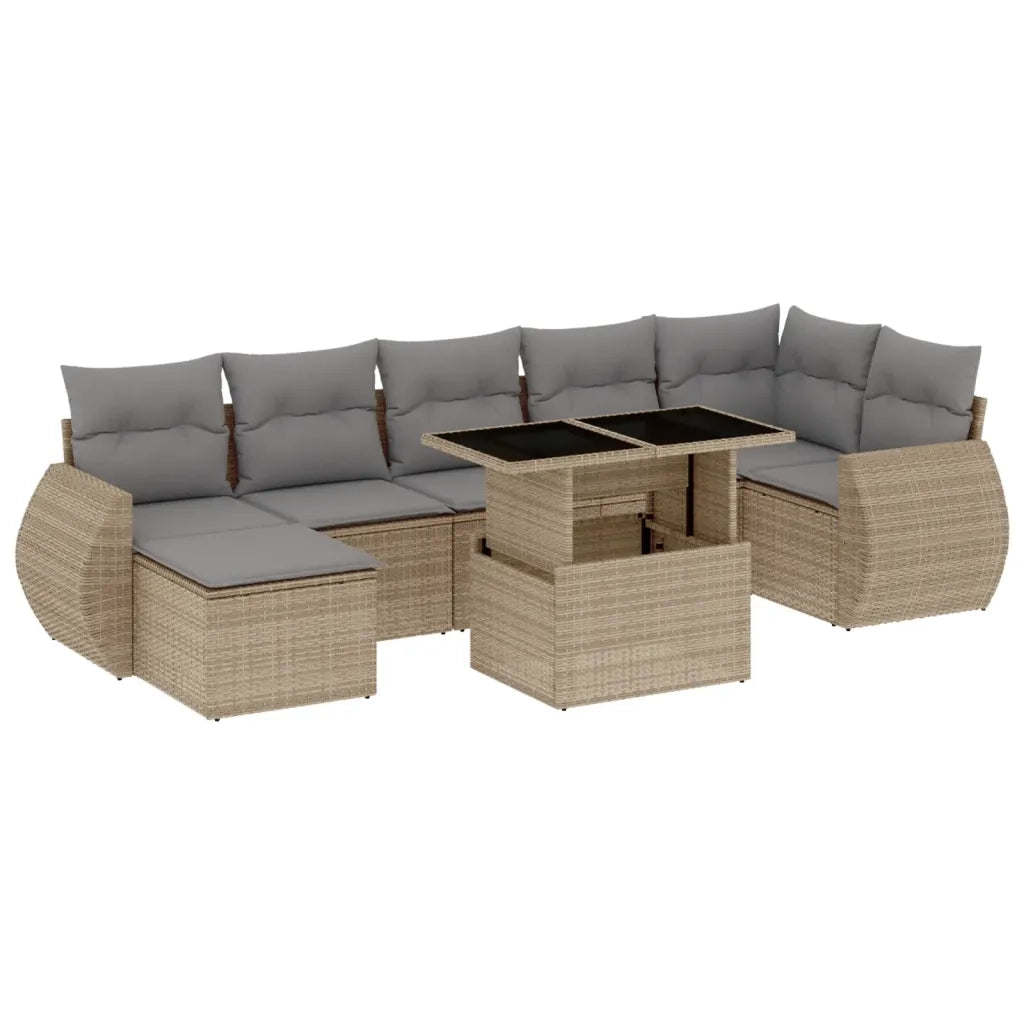 Set Divano da Giardino 8 pz con Cuscini Beige in Polyrattan