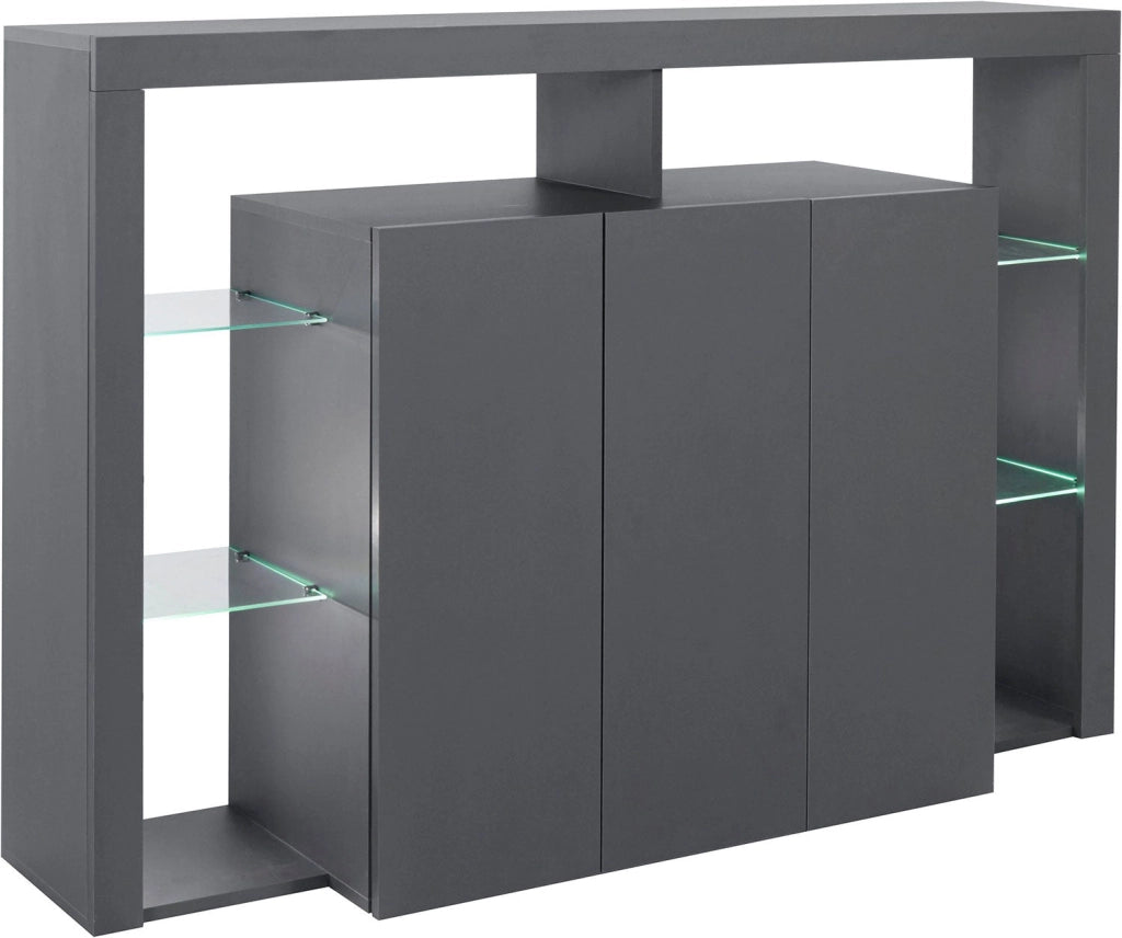Credenza con 3 Ante e Ripiani in Vetro a Giorno 150x40x100 cm Essential 3A Grigio Antracite Opaco