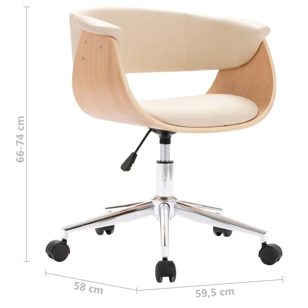 Sedia girevole da ufficio/studio in legno curvato e similpelle color crema 02_0024094