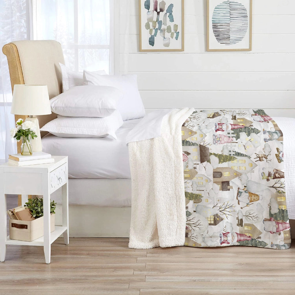 Coperta Plaid Pile Sherpa Invernale, Morbida Calda Coperta Pelosa  Doppio Lato Copertina Divano - Matrimoniale-190x200cm - Dis11-Gnomes