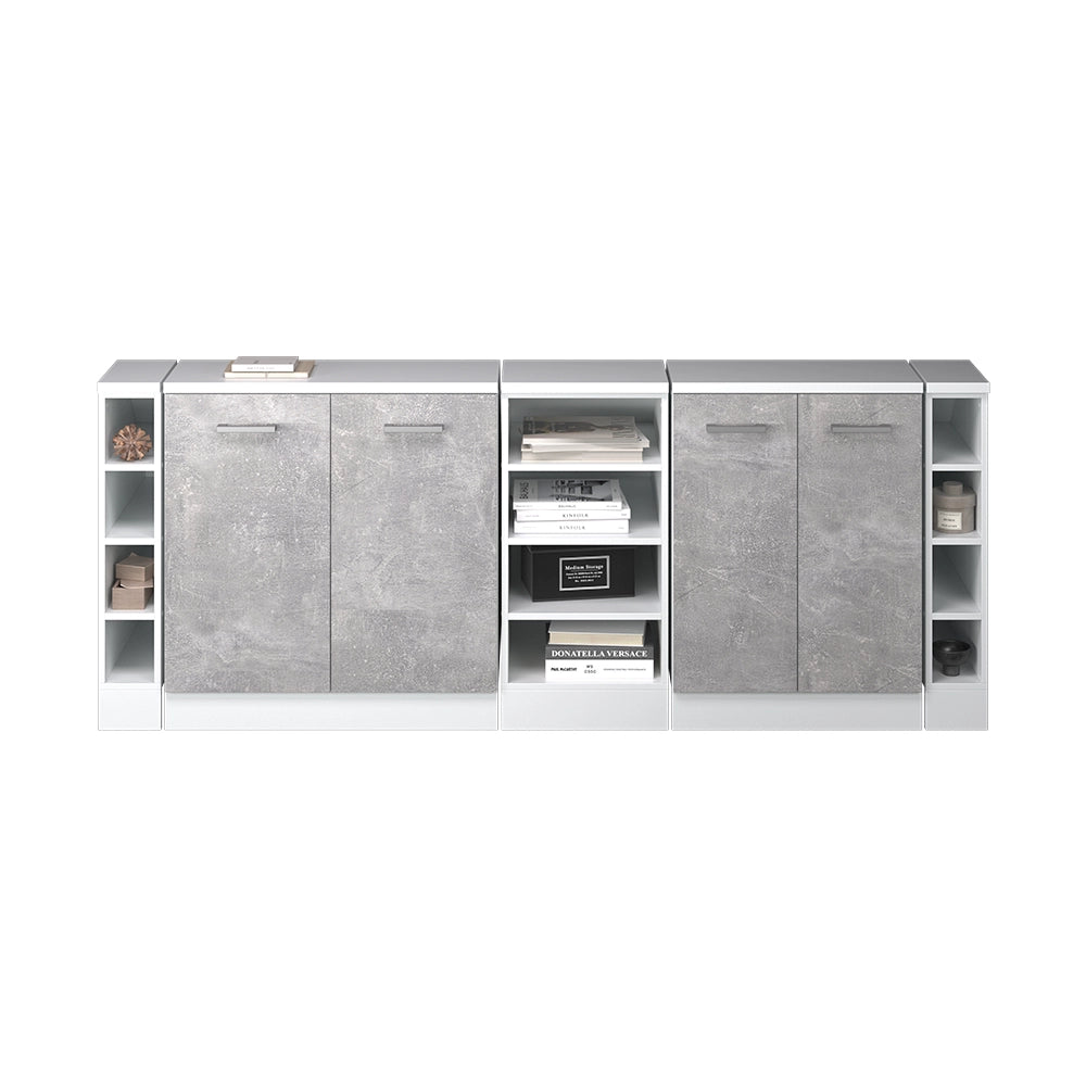 Set di mobili sottotetto Rion Calcestruzzo/Bianco 210 cm Set di 5 carcasse armadio profondità 60 cm Vicco
