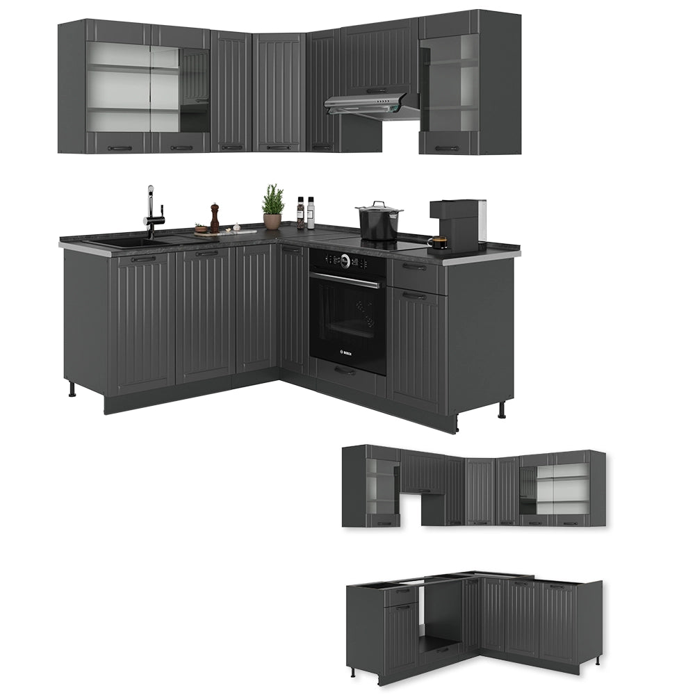 Cucina angolare completa Fame-Line Grigio scuro/Antracite 190 x 60 cm, PL Rovere Vicco
