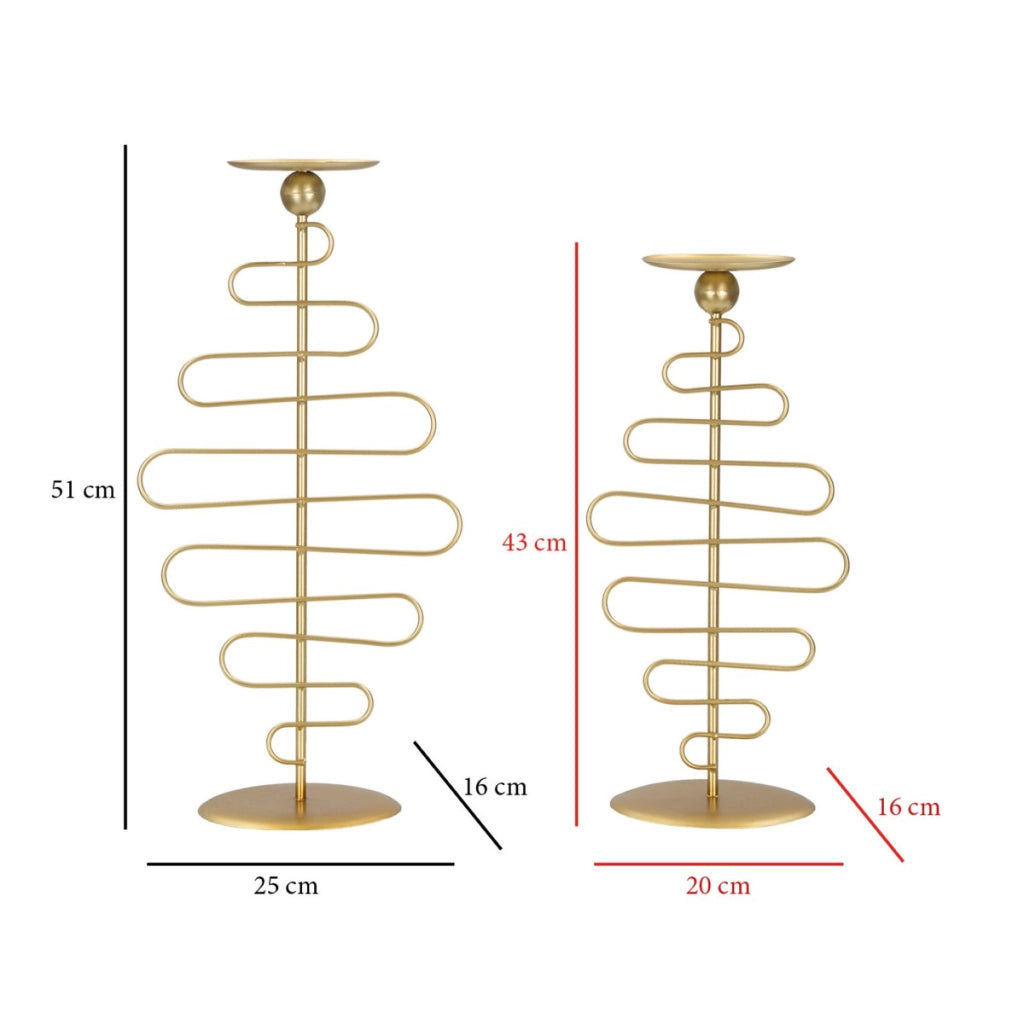 Set 2 portacandele Alid in ferro dorato CM 25x16x51 e 20x16x43