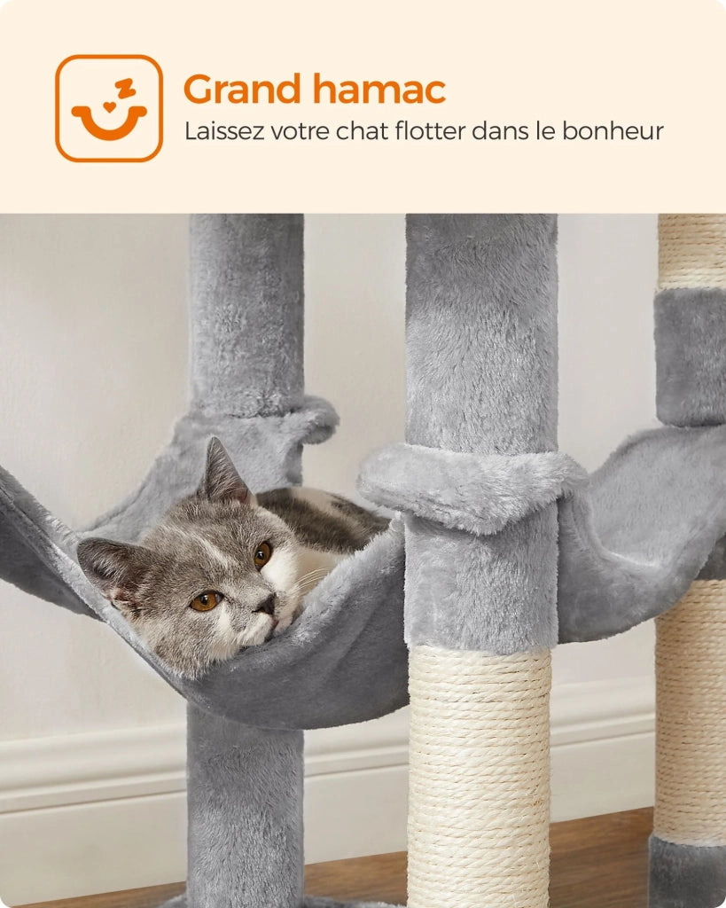 Albero per gatti con amaca torre da gioco 143 cm grigio chiaro 12_0003845
