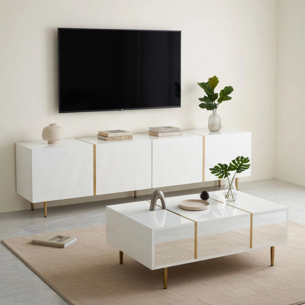 Cassettiera per TV bianca lucida in MDF lunghezza 170 cm
