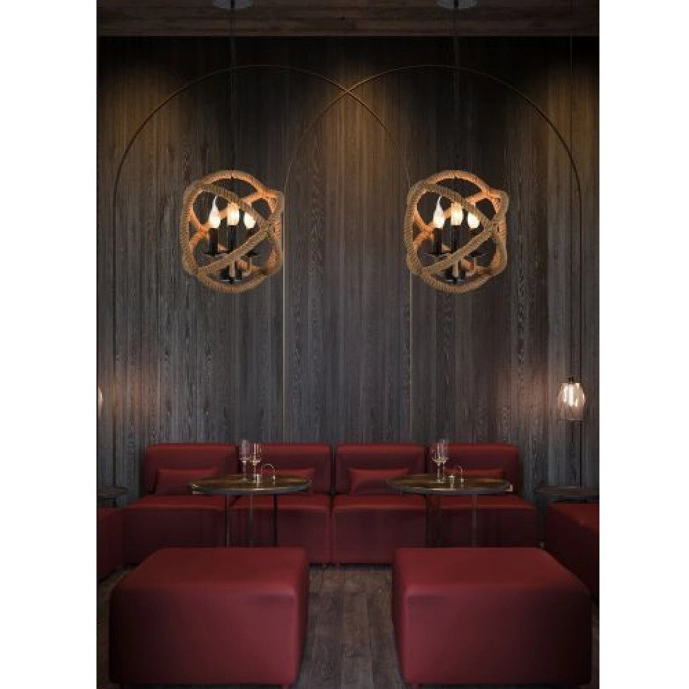 Trade Shop - Lampadario A Sospensione Rustico Industriale E14 Sfera In Corda Metallo B55-3 -