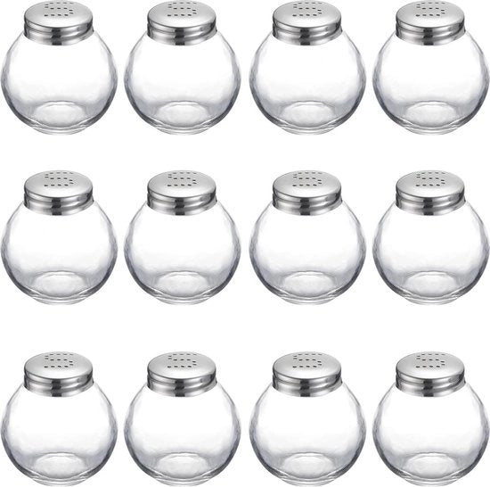 Contenitore per sale, 12 unità, capacità: 50 ml, vetro/inox, Roma, argento/trasparente