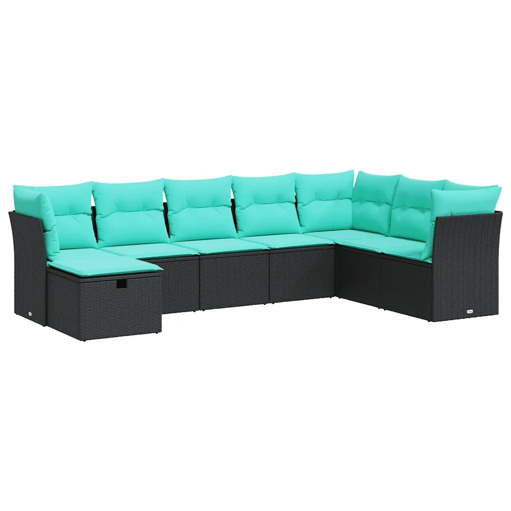 Set Divani da Giardino con Cuscini 8 pz Nero in Polyrattan