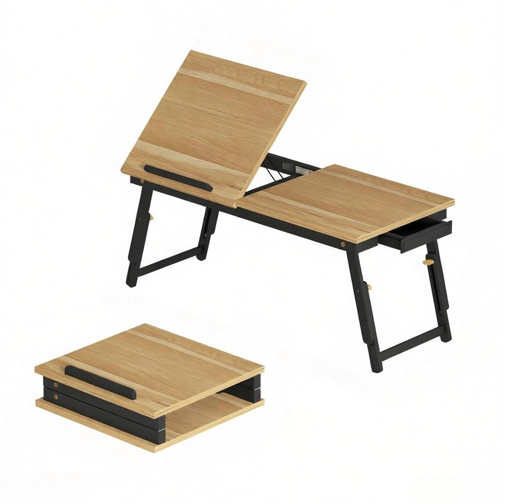 Tavolino laptop regolabile con cassetto, pieghevole e salvaspazio