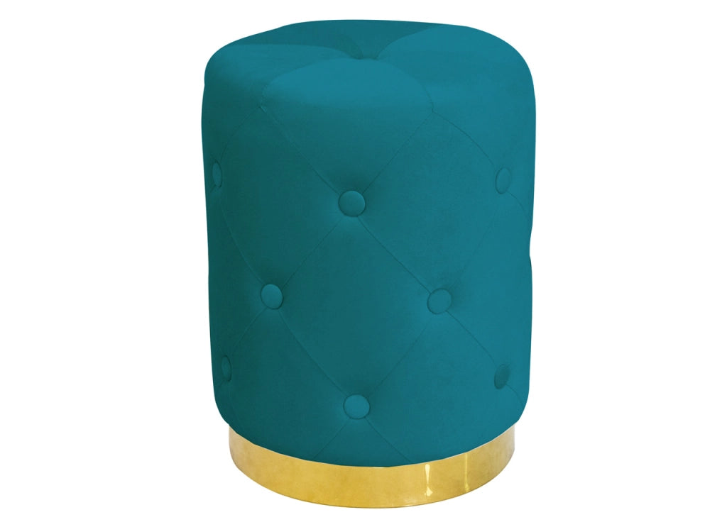 Pouf Salotto/Camera Rotondo Imbottito Modello Velvet Chic Tinta Unita - Pouf - Petrolio