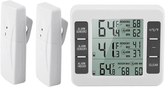 Termometro per frigorifero digitale - Altoparlante di allarme - Sensore a radiofrequenza - Display LCD - Sicuro per alimenti - Per uso domestico e ristoranti