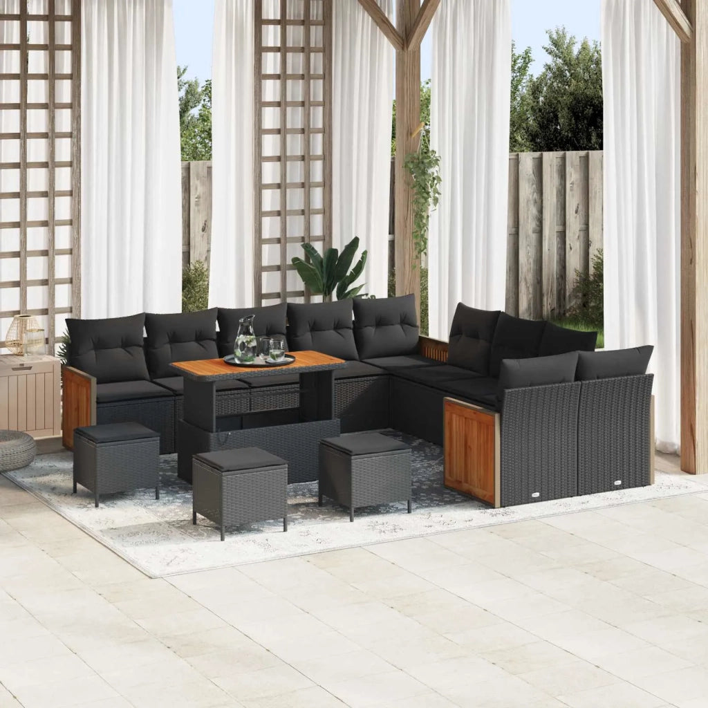 Set Divano da Giardino con cuscino 18 pcs Nero polyrattan