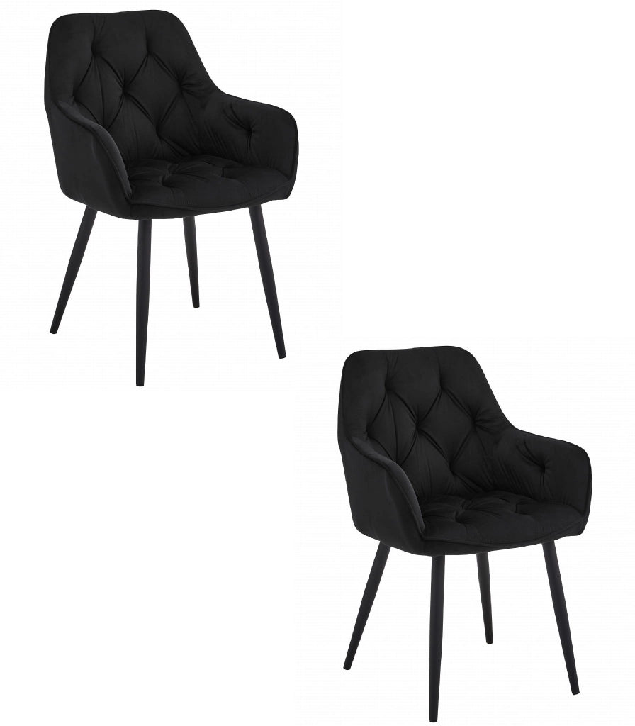 Sedie da pranzo Valora LUKK - Velluto nero con gambe nere x 2