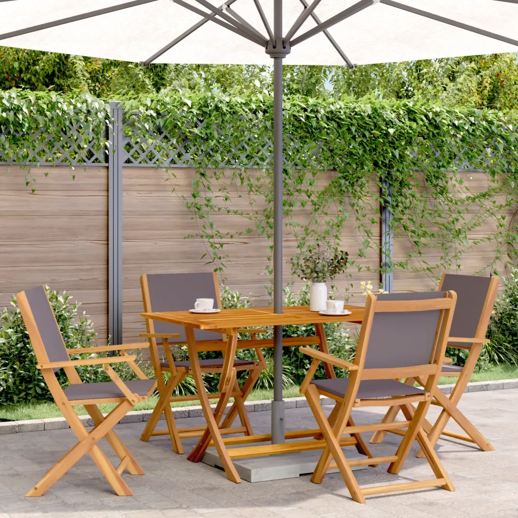 Set Pranzo da Giardino 5pz | Set Salotto da Giardino Antracite Tessuto e Legno Massello
