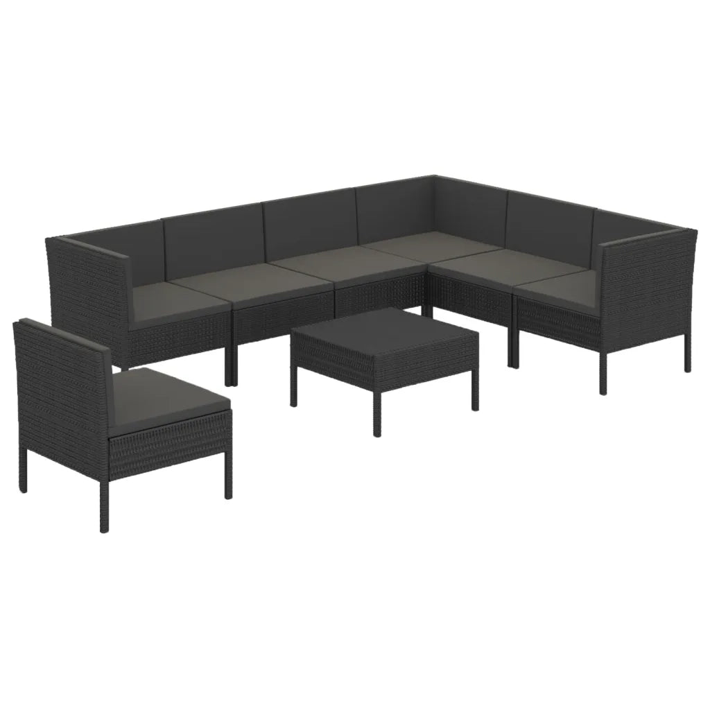 Set Divani da Giardino 8 pz con Cuscini in Polyrattan Nero 3094441