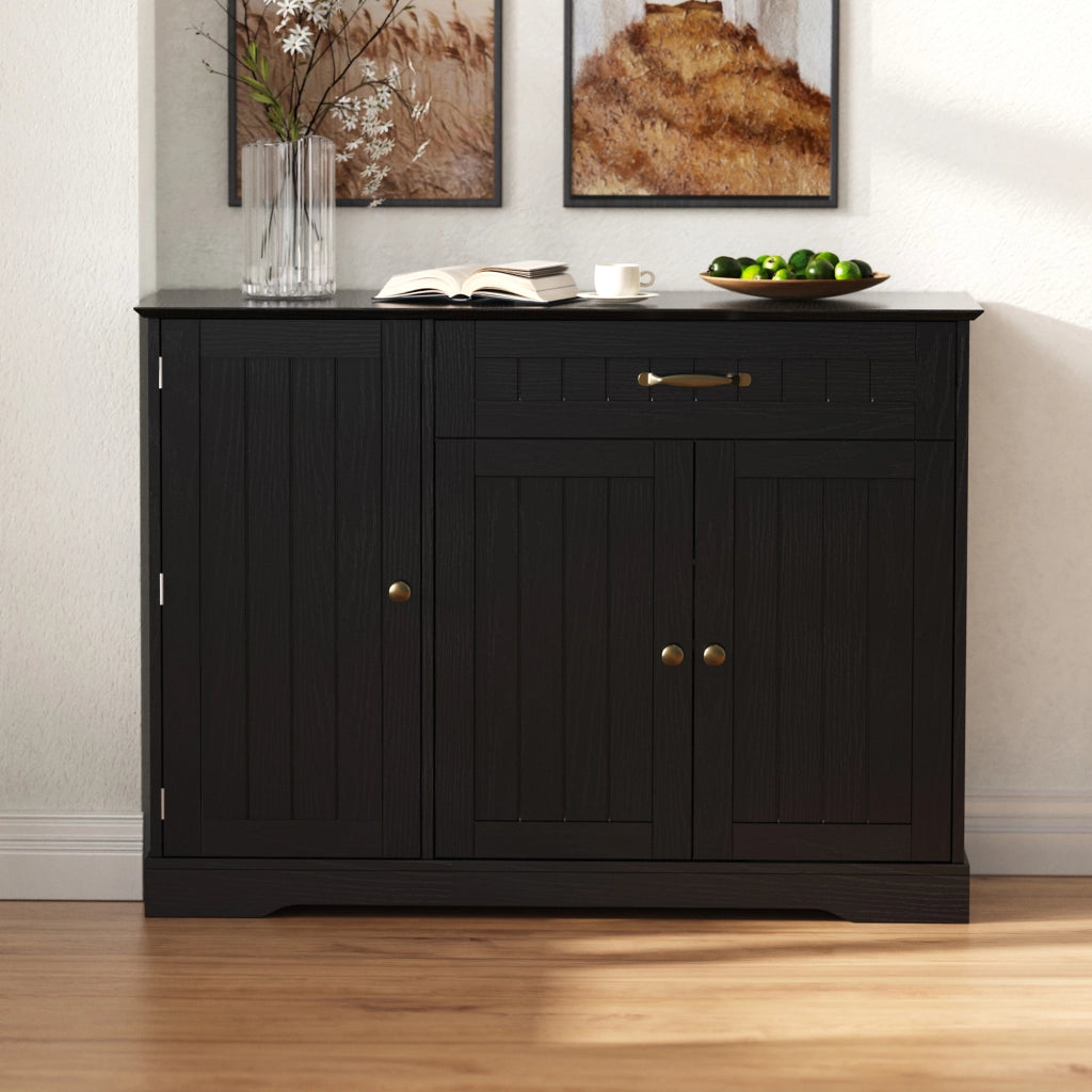 Credenza con 3 ante e 1 cassetto; ripiani regolabili; per ingresso e soggiorno; in MDF; nero