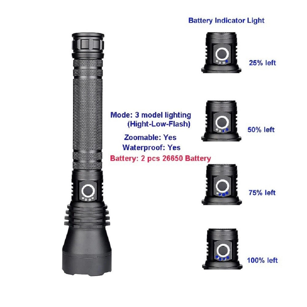 Trade Shop - Torcia Lampada Led Cree P50 Ricaricabile 2000 Lumen 80000 W Zoom Doppia Batteria -