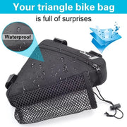 Borsa a Triangolo per Bicicletta - Borsa Portabici per Strada e Mountain Bike - Nero con Contenitore per Bottiglie