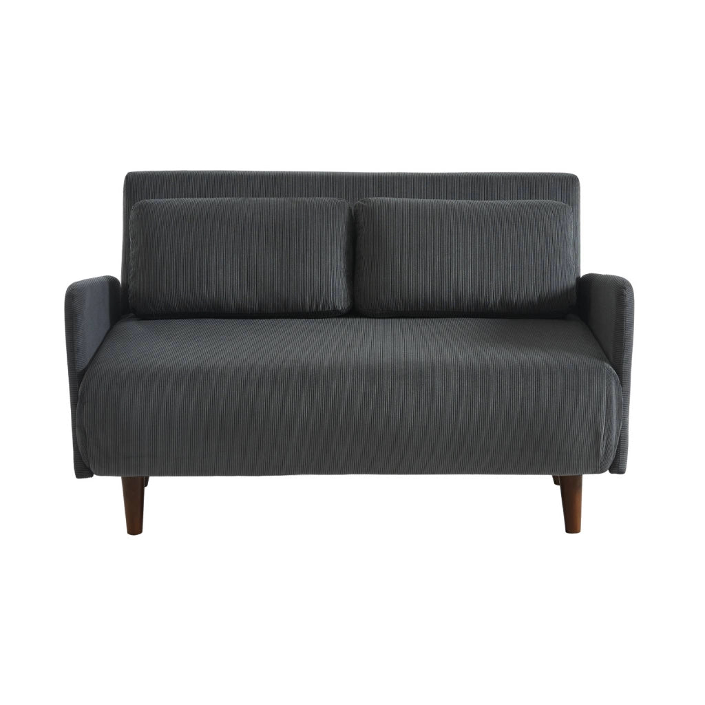 Divano letto in velluto a coste con gambe in legno, 2 posti, grigio