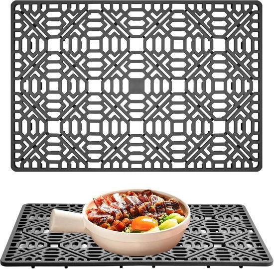 Mat di gomma protegge il lavandino e il lavello da graffi e danni - Mattoncino di silicone per lavandino - Protezione per lavandino - Antiscivolo - Resistente al calore - Mattoncino per lavandino in gomma scura - Lavandino pieghevole (grandi fori)