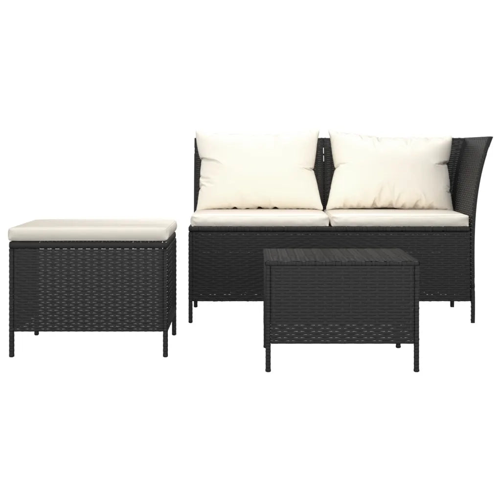 Set Divani da Giardino 3 pz | Set Salotto da Giardino con Cuscini Nero in Polyrattan