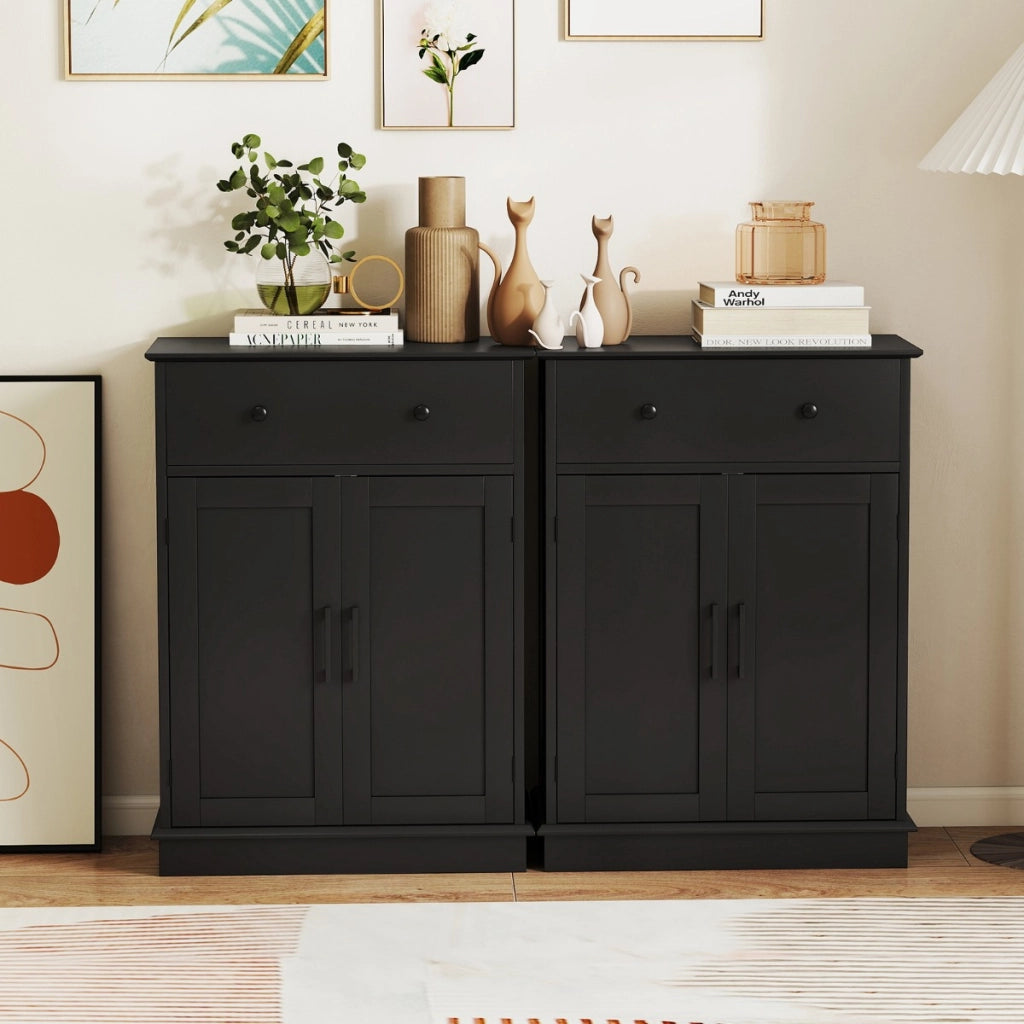 Buffet moderno con cassetto e ripiano regolabile da caff¨¨ per cucina-Armadio da pavimento per bagno con ante Nero