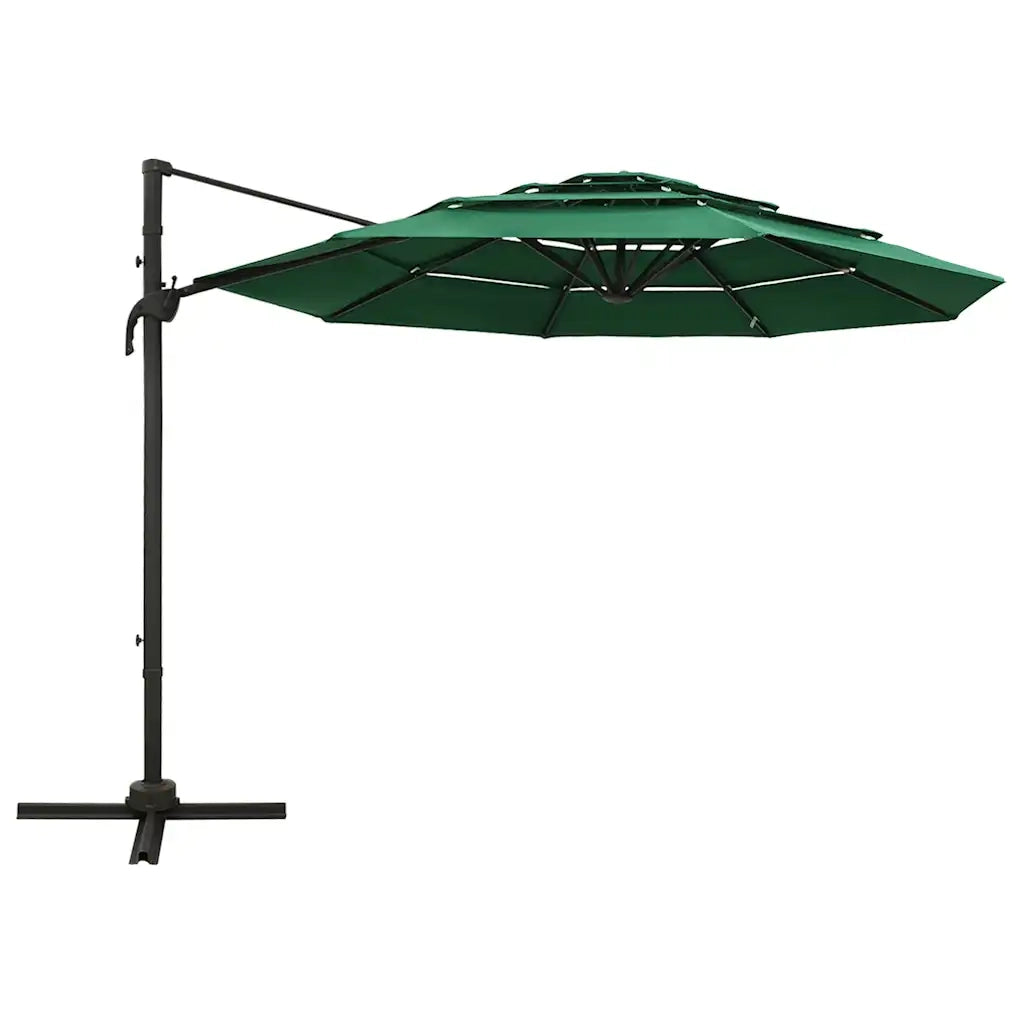 Ombrello | Parasolne a Sbalzo 4 Livelli Palo Alluminio Verde 3x3 m