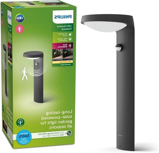 Lampada da Terra con Sensore di Movimento per Esterno - Luce Bianco Calda - IP44 Resistente alle Intemperie - Illuminazione Esterna - 9W - 4000K - Antracite