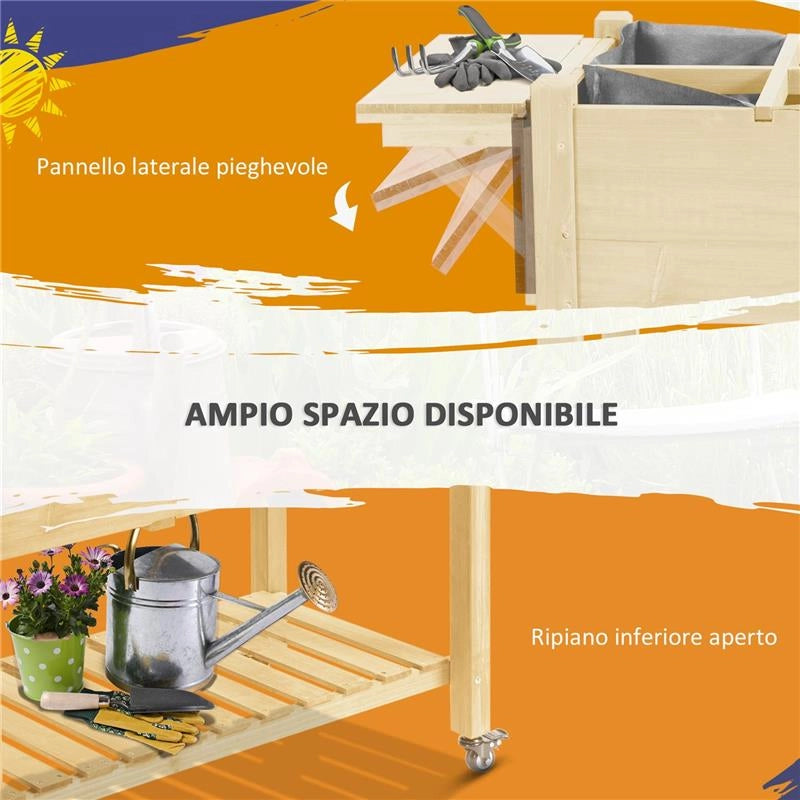 FIORIERA DA ESTERNO A 8 SEZIONI CON RIPIANO LATERALE E MENSOLA IN LEGNO DI ABETE, 123X54X87 CM, LEGNO