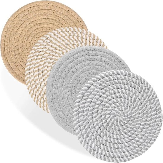 Set di 4 Sostegni Termoresistenti per Piatto e Ciotola - 18 cm - Tessuto da Cucina | Grigio e Miele