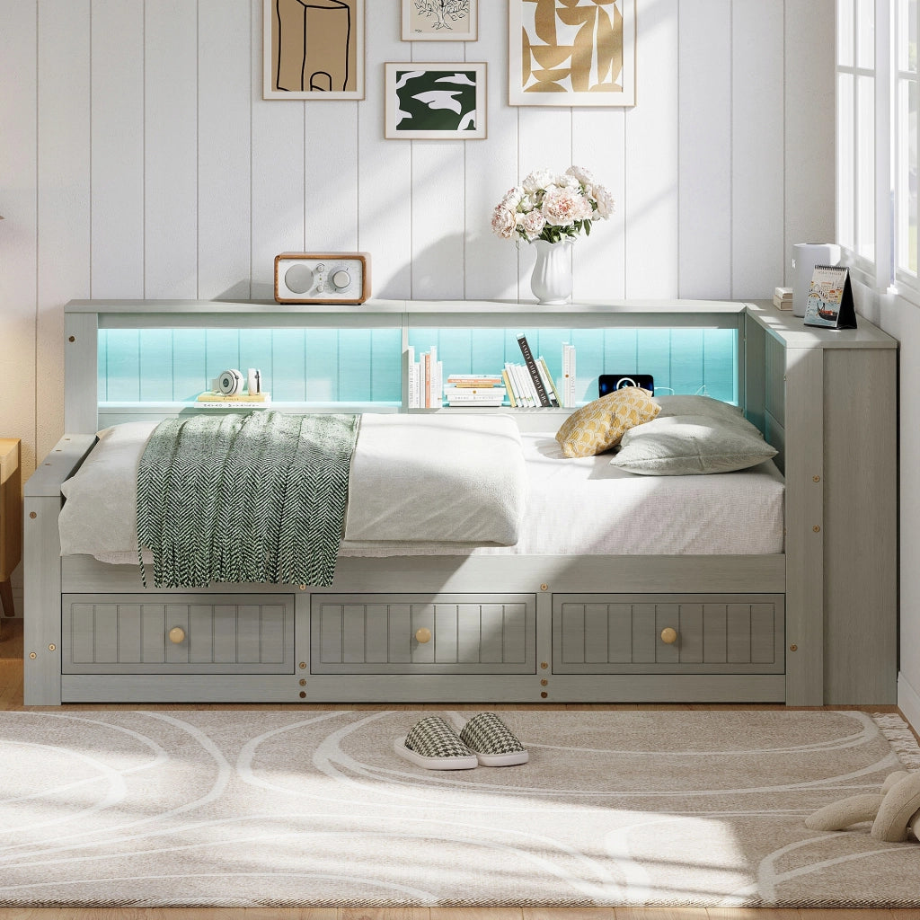 Letto a giorno 90x200 - Xylo - Grigio con cassetti