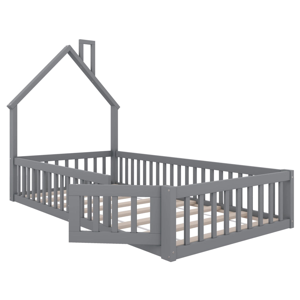 Letto casa bambini 90x200 cm; design camino; legno e MDF; grigio (Senza materasso)