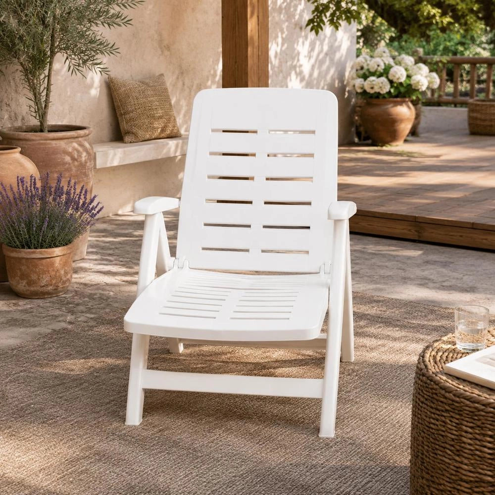 Folding Lounger, Plastic, White