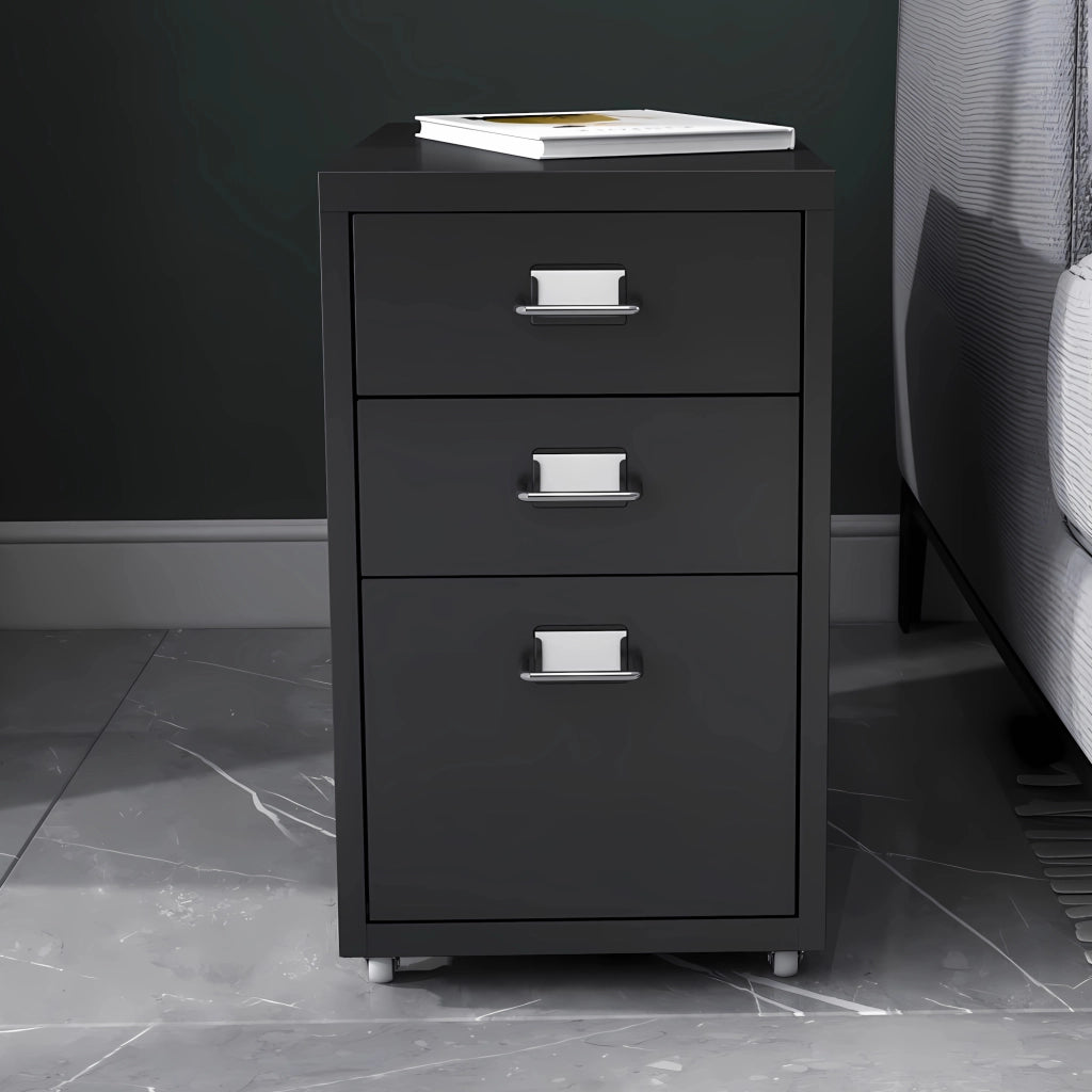Cassettiera Kökar in Acciaio Mobile Archivio con 3 Cassetti e Rotelle - Nero Opaco [en.casa]