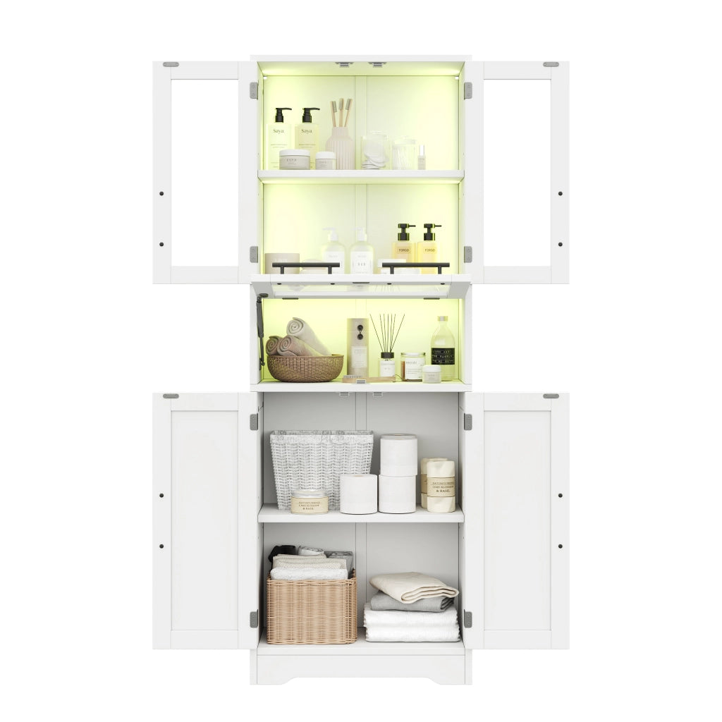 Armadietto Bagno Alto con LED e Ante in Vetro ¨C MINIMAL ¨C Bianco 60x30x170
