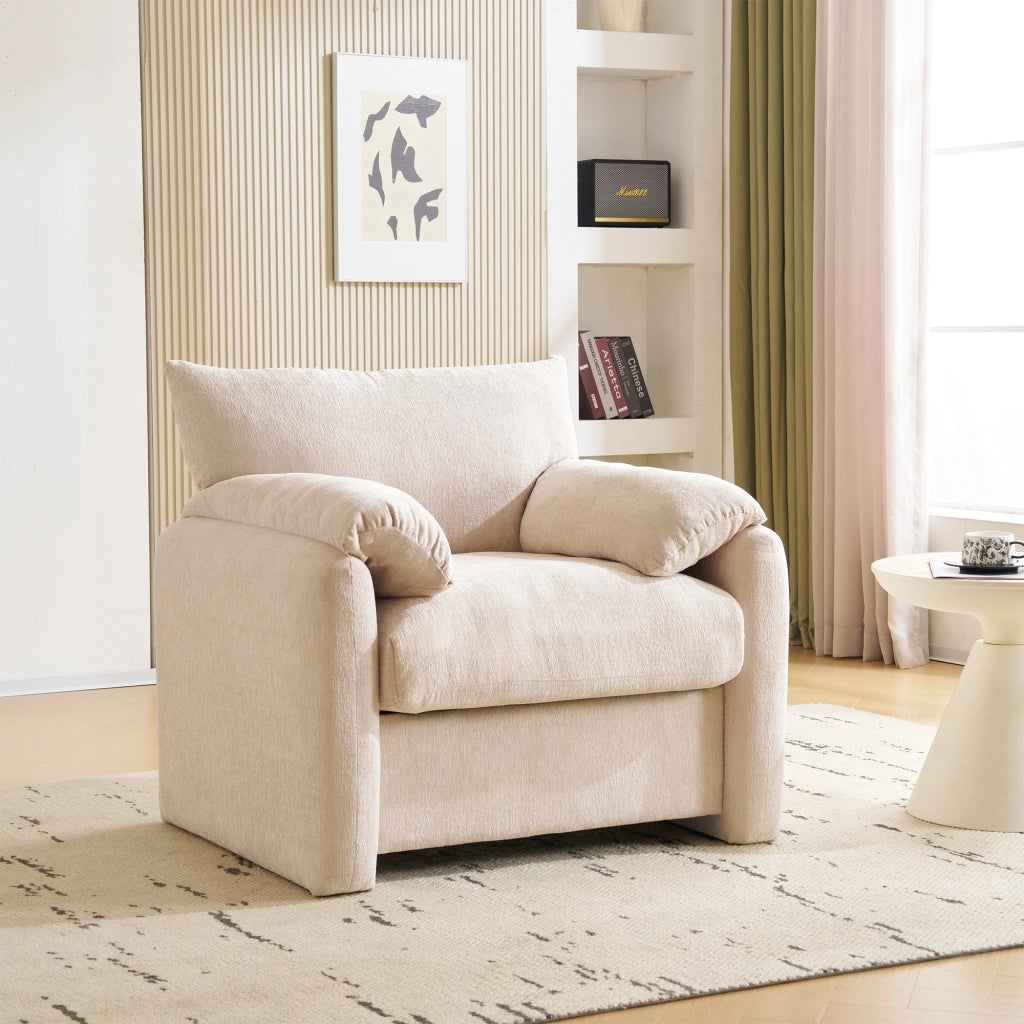 OKWISH Poltrona da Salotto, Seduta Ampia e Design Ergonomico con Cuscini Braccioli, Ciniglia, Beige