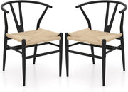 Set di 2 sedie da pranzo impilabili, da cucina, da soggiorno, con schienale e ampia seduta in rattan, portata 150 kg, con gambe in metallo, set di sedie 54 x 59 x 73 cm