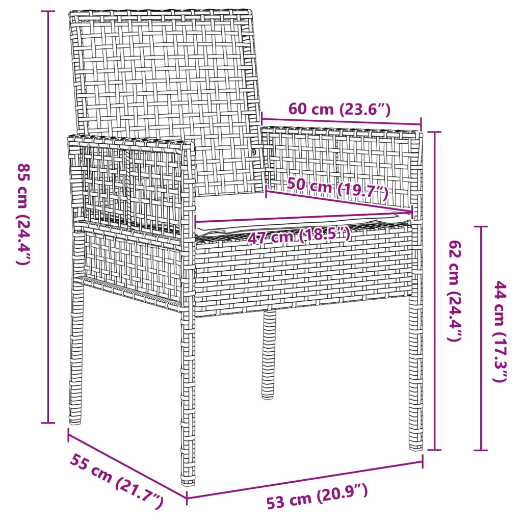 Sedia da giardino  2 pezzi con cuscini Nero in Polyrattan