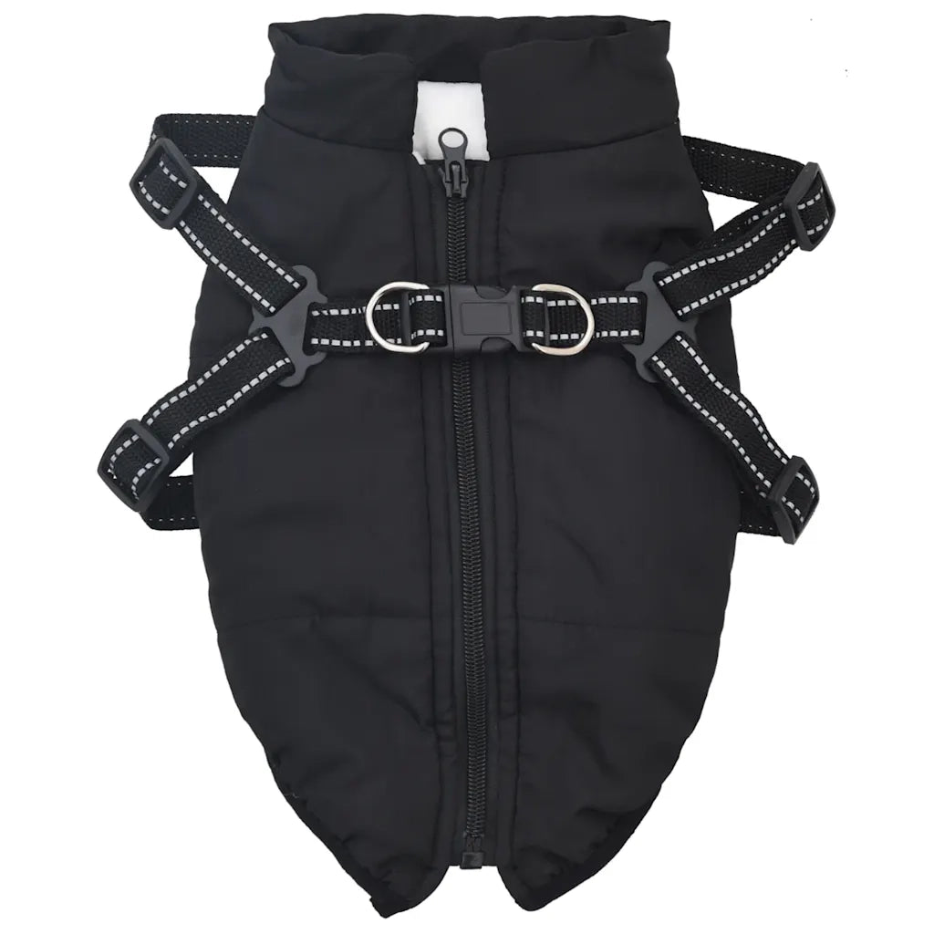 Cappotto Cani con Imbracatura Impermeabile Riflettente Nero L28 4019908