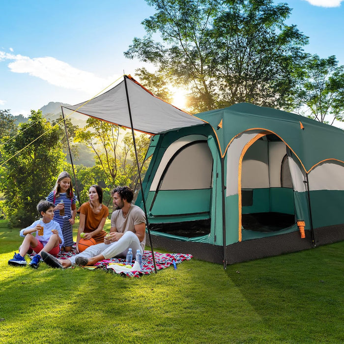 Tenda da Campeggio con Divisorio, Tenda a Doppio Strato con Telo Antipioggia, Telo in PE, Finestre a Rete, Impermeabile e Antivento, con Borsa