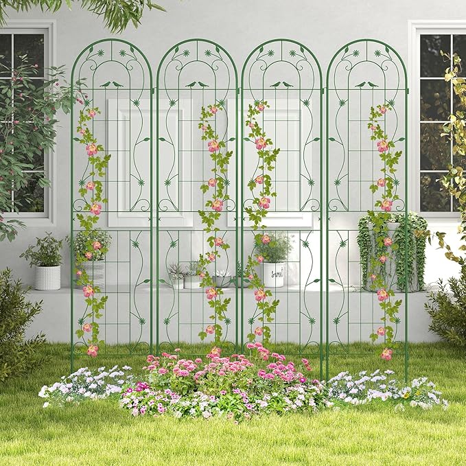 Grigliati per Rampicanti 220 x 50 CM, Set di 2 Tralicci di Metallo Antiruggine per Piante Rampicanti, Rose e Verdure, Decorazione Esterna per Giardino, Cortile e Patio (Verde)