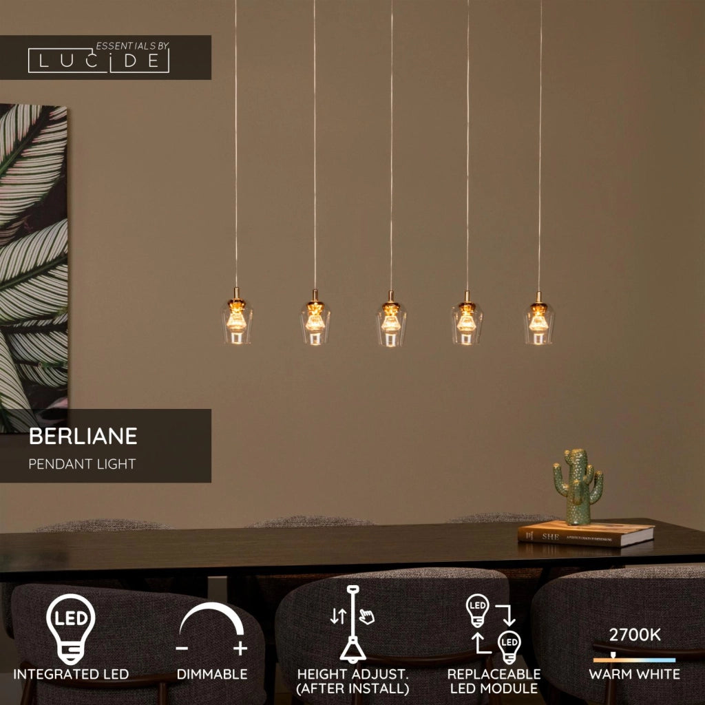 Lampada a sospensione BERLIANE LED 5 luci oro nero Lucide