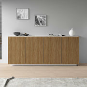 WHOUS Credenza Coste a 4 ante effetto cannetè bianco opaco e legno chiaro 200x43x86 cm