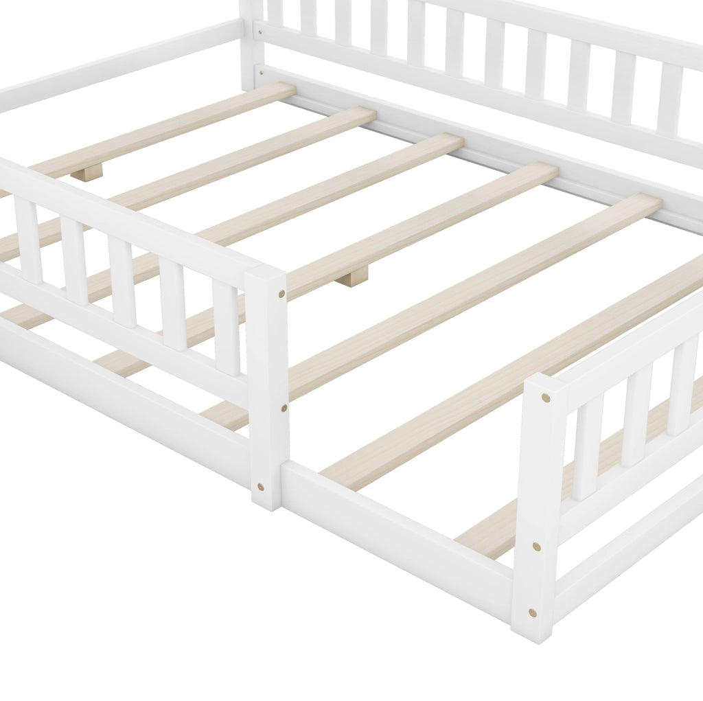 LETTO a casetta 140x200 cm in pino bianco con comodino