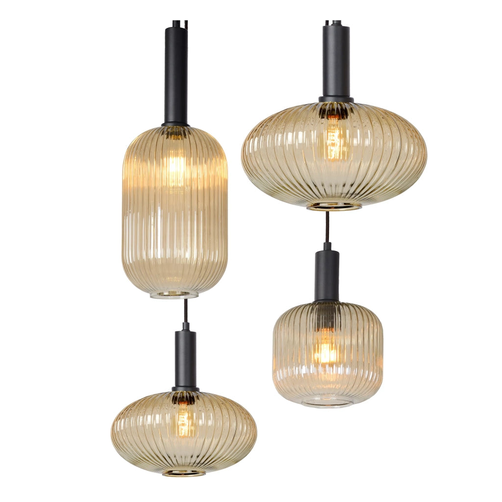 Lampadario Lucide Maloto ottone 7xE27 vetro rigato