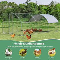 Pollaio per Galline da Esterno, Recinto per Polli in Metallo Zincato con Copertura in PE, Abitazione a Forma di Cupola per Anatre e Conigli per Cortile e Fattoria